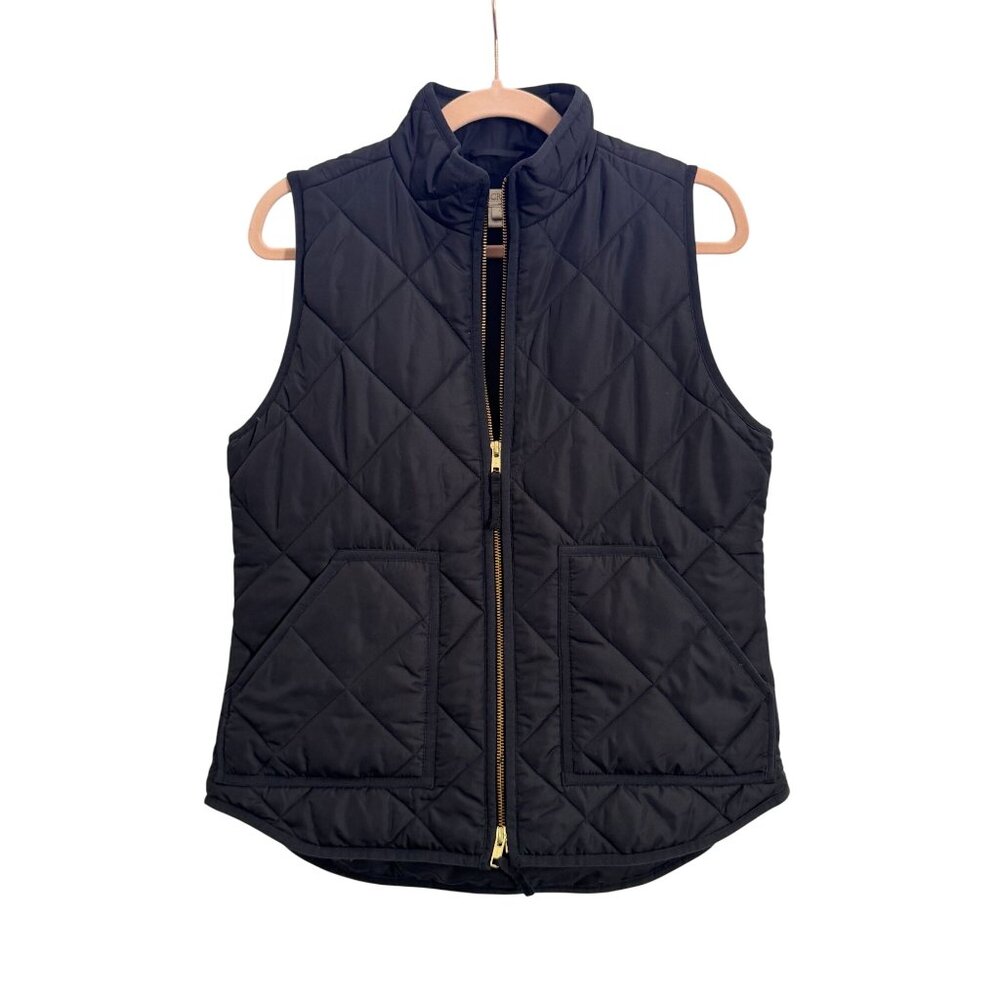 J.Crew Black Quilted Puffer Vest Gold Zip Lightweight Layering Women’s Small